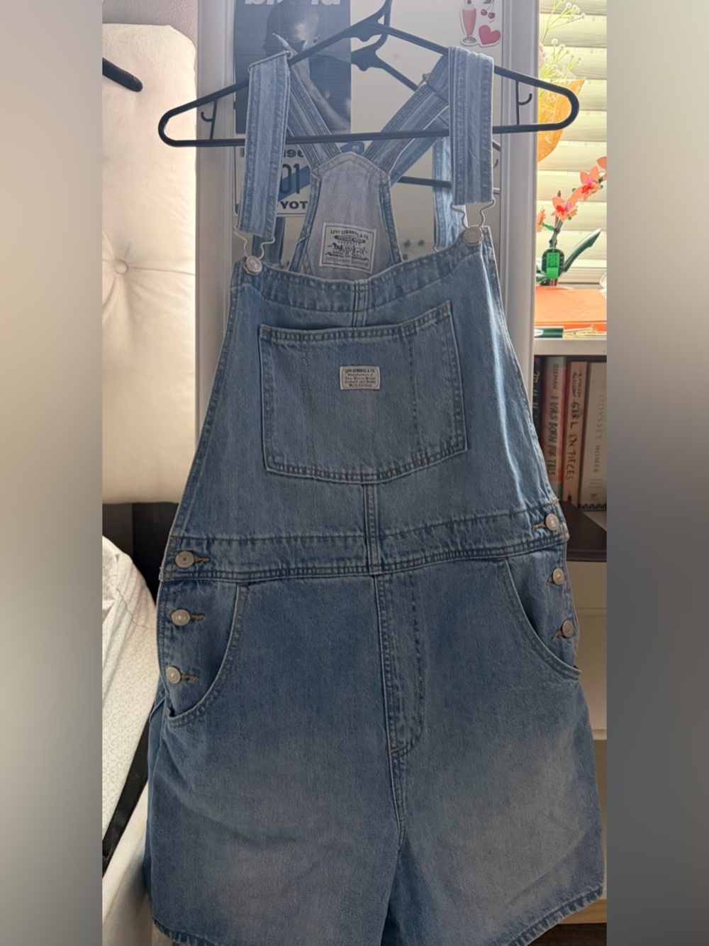 Levi's Light Blue Denim Overall SHORTS  with Front Bib Pocket